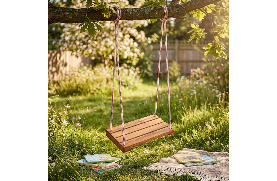 Houten schommel - 42x18 cm - gelakt - rood wit