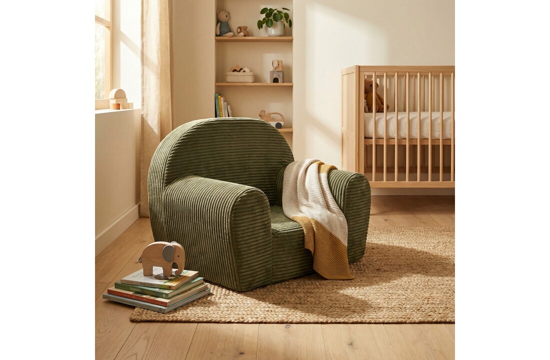 Kinderfauteuil - LINCOL - 60x40x45 cm - corduroy - olijfgroen