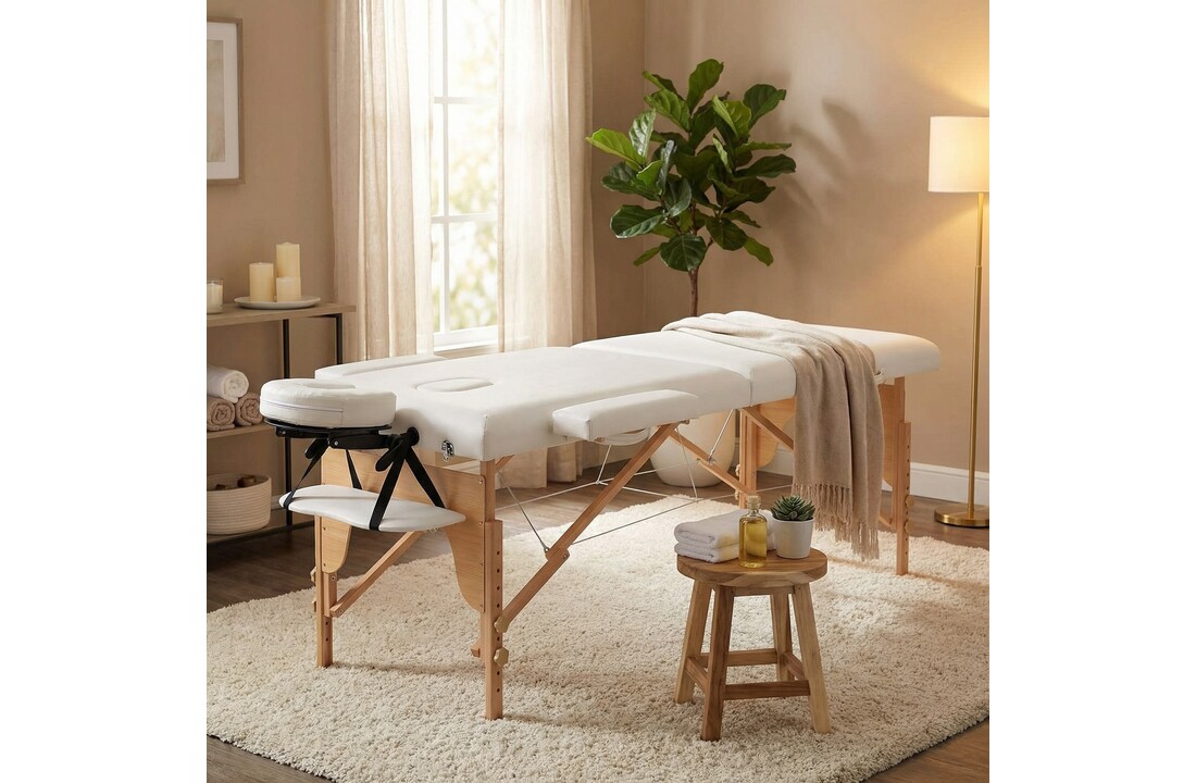 Massagetafel - inklapbaar - 2 secties - 185x70cm - hout - wit