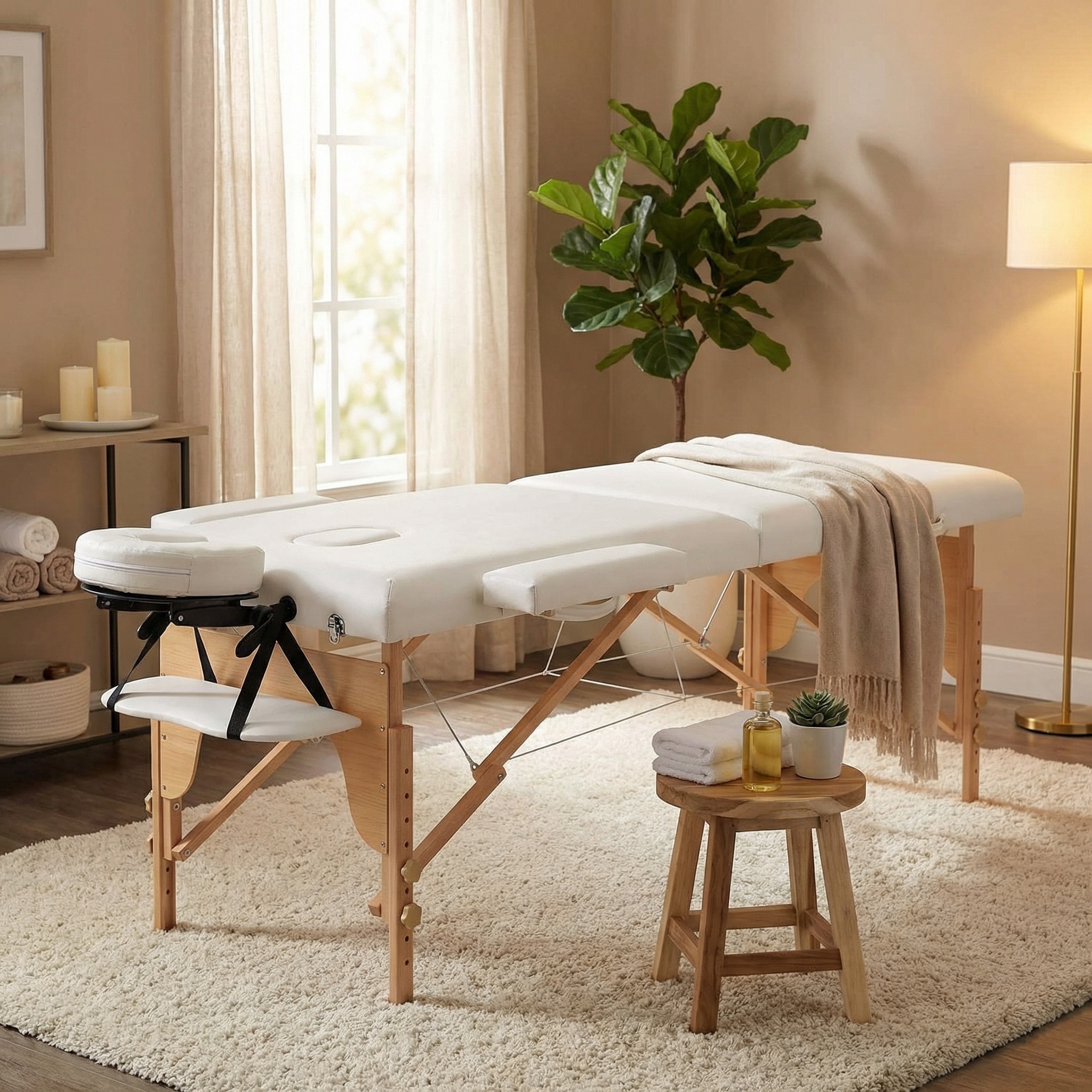 Massagetafel - inklapbaar - 2 secties - 185x70cm - hout - wit