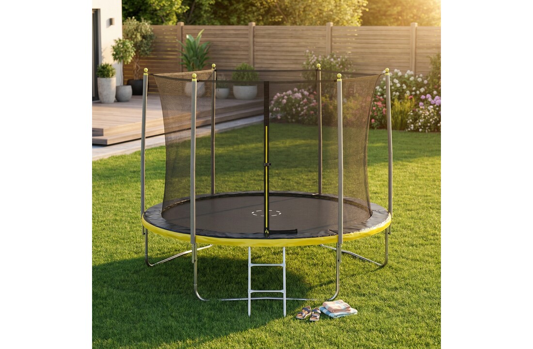 Trampoline 305 cm rond - met net en ladder – geel/zwart