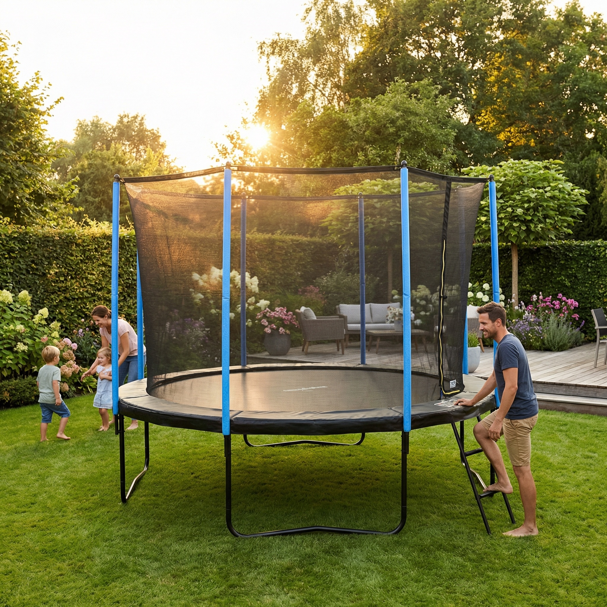 Trampoline zwart 305 cm - met veiligheidsnet & ladder - tot 120 kg