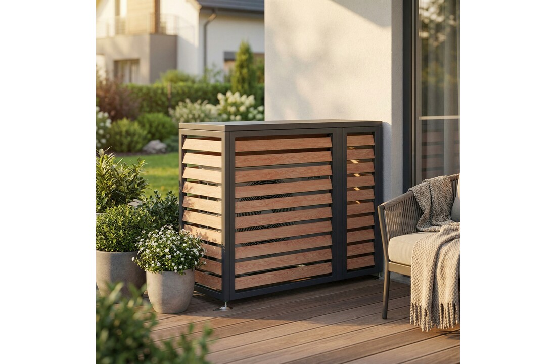 Airco omkasting - ombouw warmtepomp - 100x50cm - RVS - houtlook