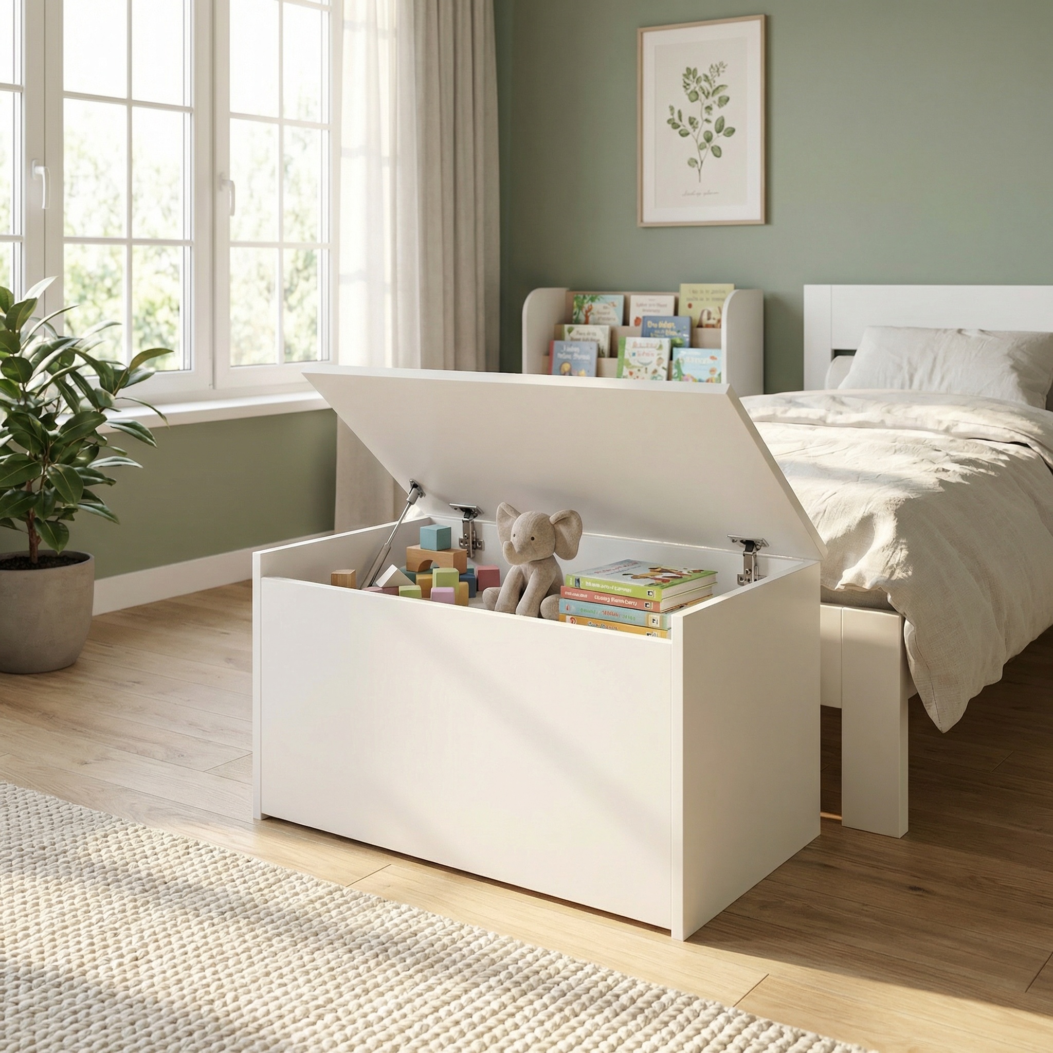 Speelgoedkist wit - opbergbox speelgoed - 73x42x40 cm - gasveer klep