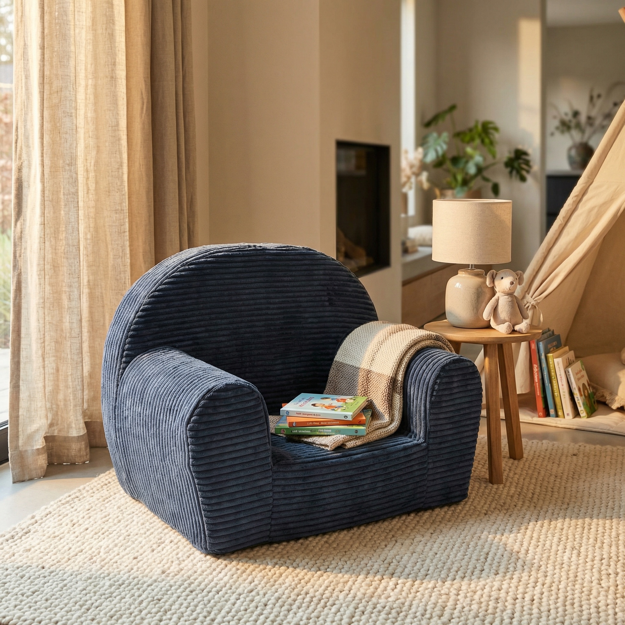 Kinderfauteuil - LINCOL - 60x40x45 cm - corduroy - blauw