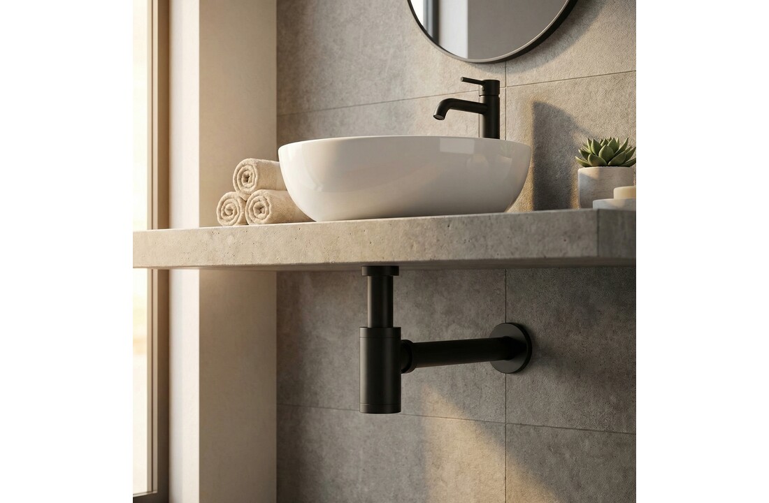 Wastafel sifon - met afvoerplug - mat zwart