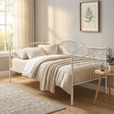 Bedframe 90x200 cm - metaal - wit - met lattenbodem - hartjes