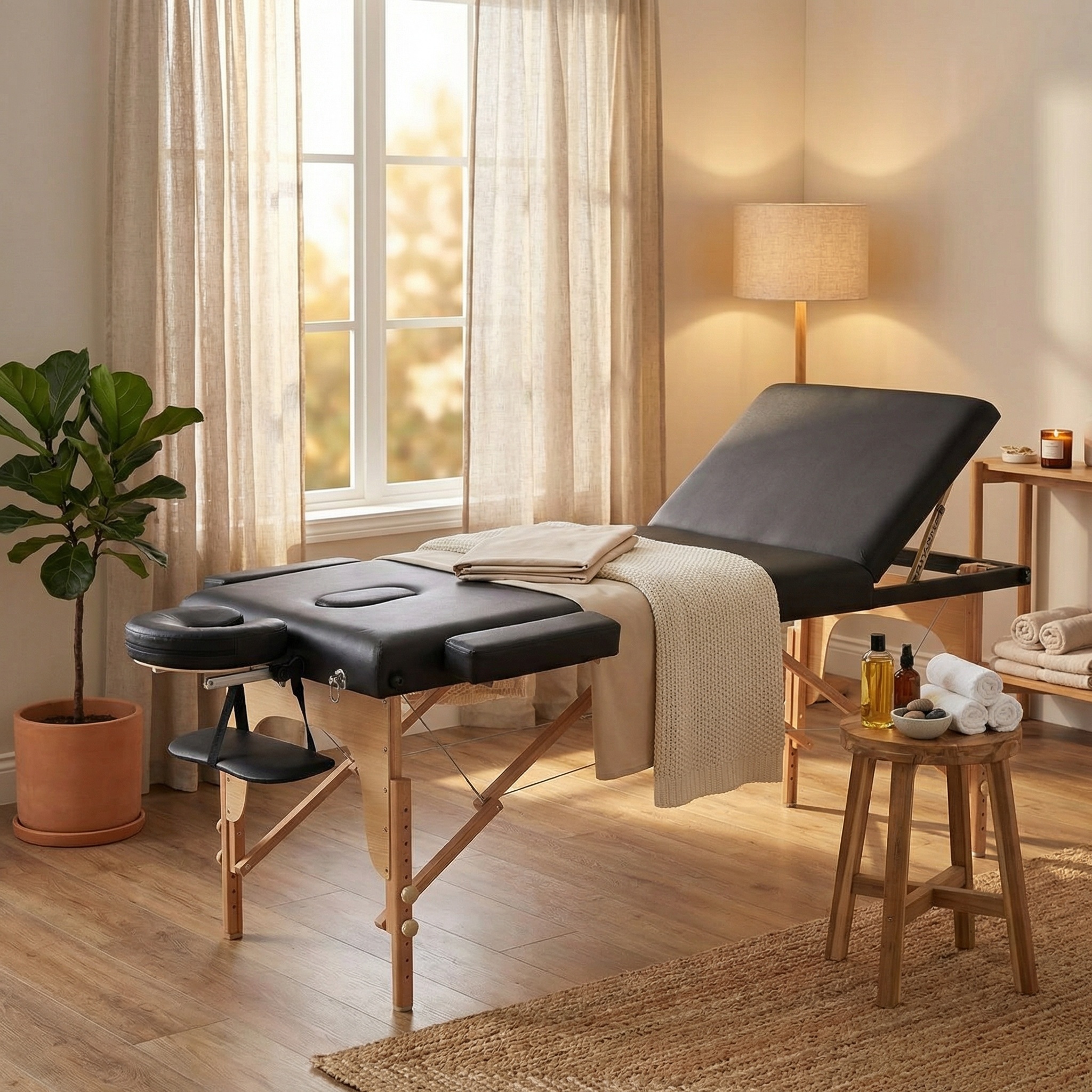 Massagetafel - inklapbaar - 3 secties - 185x70cm - hout - zwart