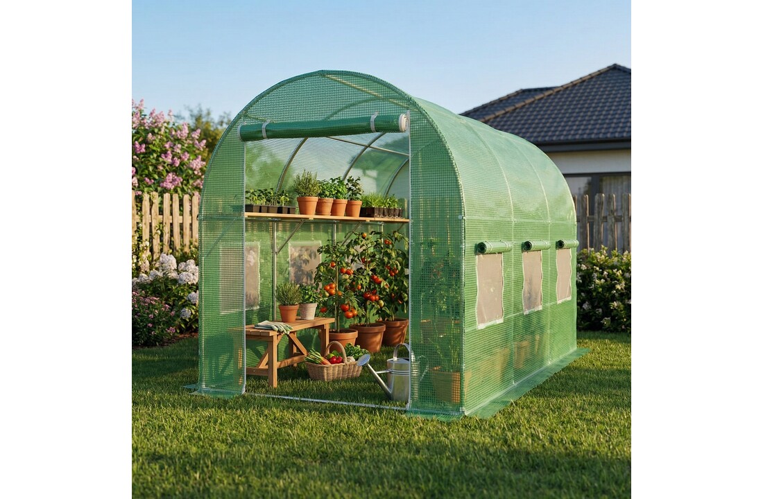 Tunnelkas - met ramen - 450x200x200 cm - groen - Tuinkas