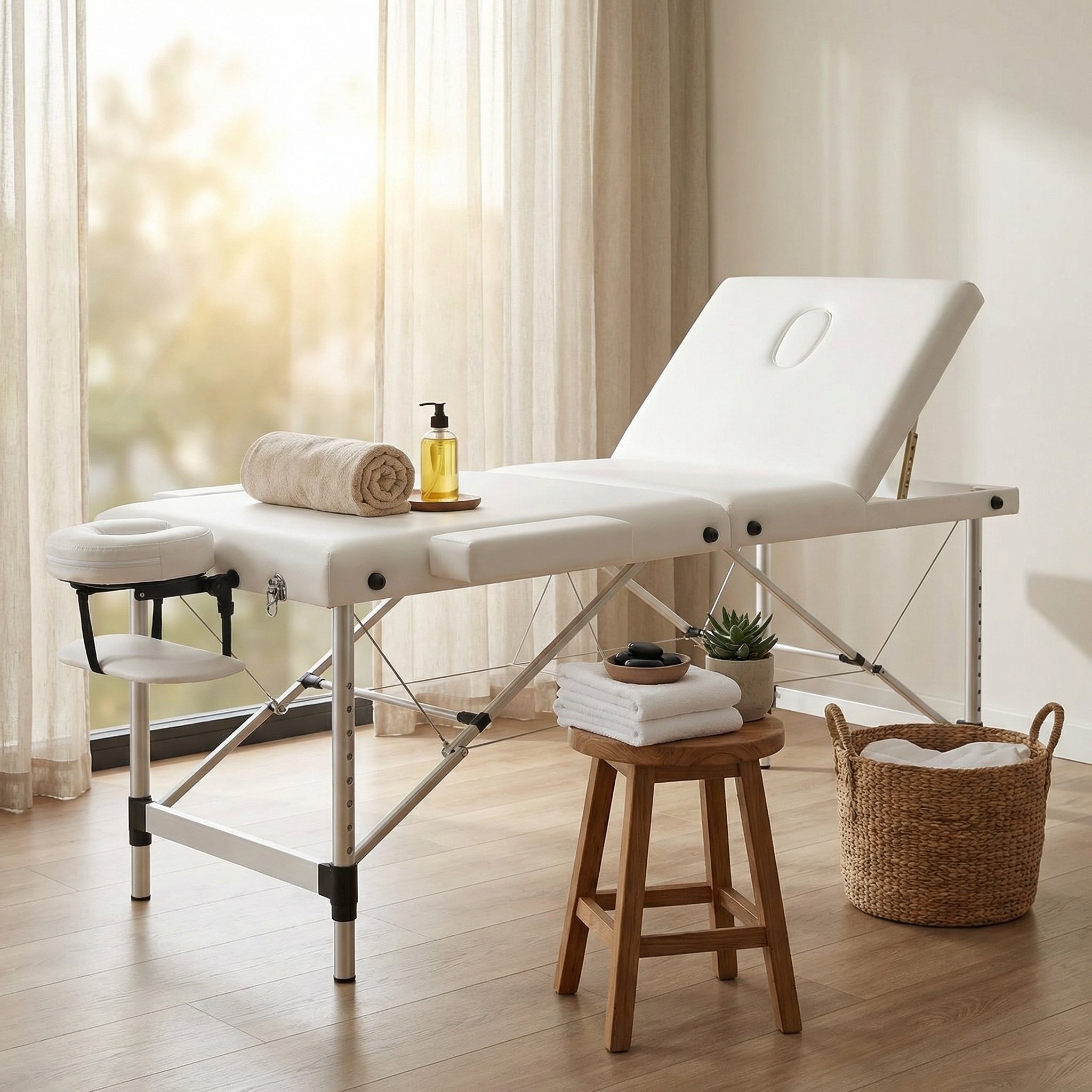 Massagetafel - inklapbaar - 3 secties - aluminium - wit