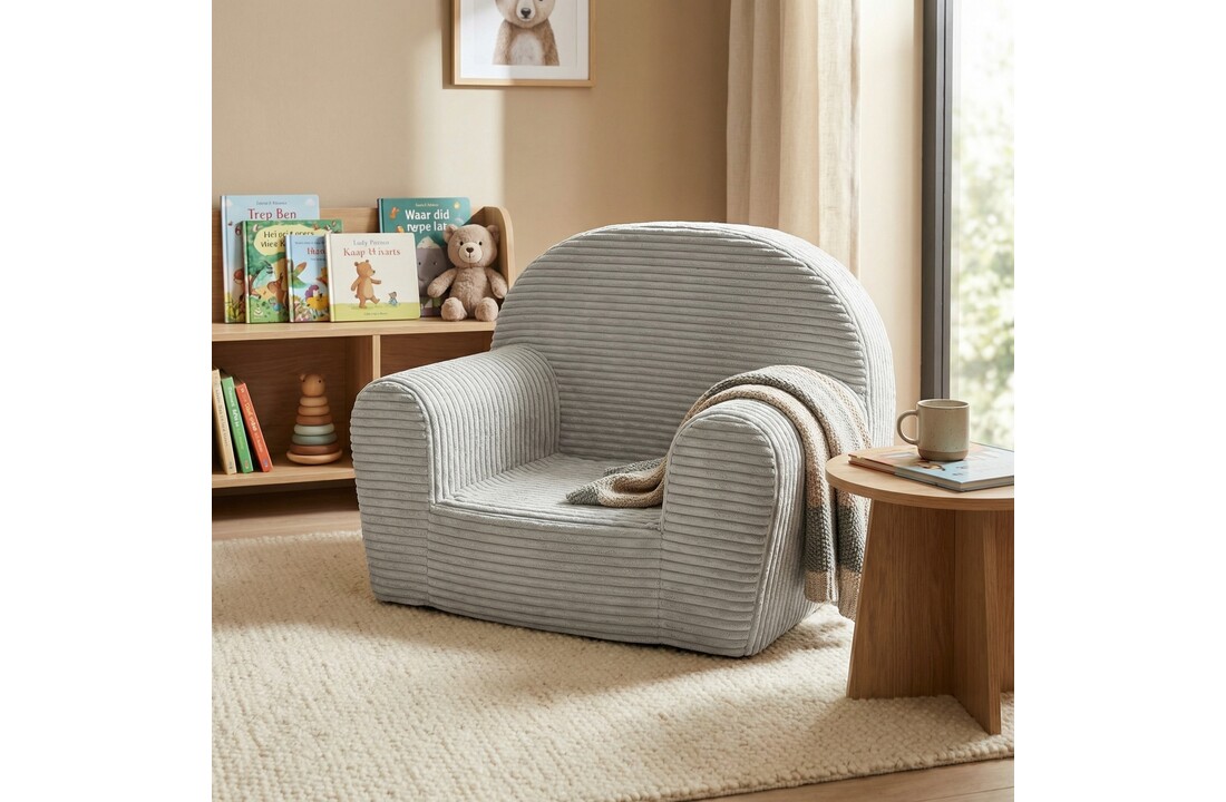 Kinderfauteuil - LINCOL - 60x40x45 cm - corduroy - lichtgrijs
