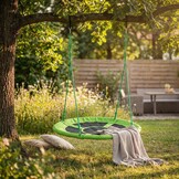 Nestschommel groen van 600D polyester 90 cm diameter schommel inclusief touwen tot 150 kg