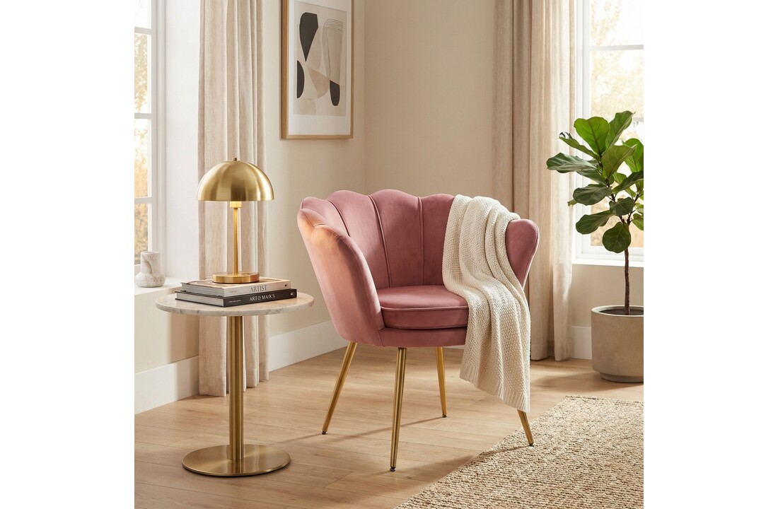 Schelp stoel - fauteuil - 58x51x88 cm - velvet - roze, goud