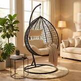 Hangstoel - ei stoel - met standaard - zwart-beige - tot 125 kg