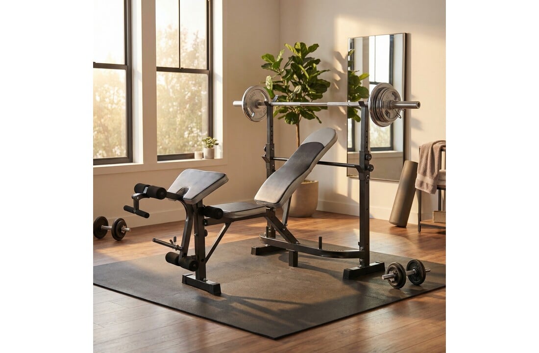 Sportbank - multifunctioneel - volledig instelbaar - voor gewichten - zwart & grijs