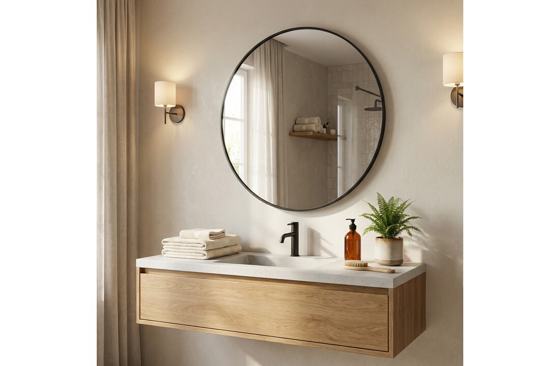 Ronde spiegel - badkamerspiegel - wandspiegel - ø 80 cm - zwart