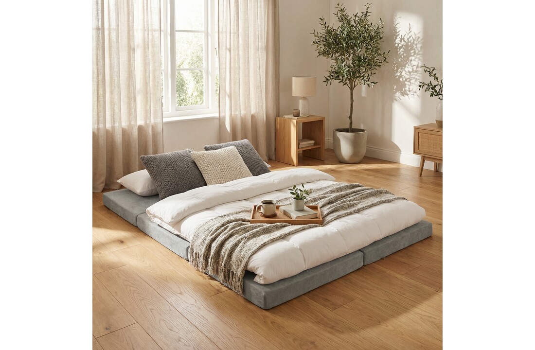 Opvouwbaar 2 persoons matras - wasbare hoes - 195x120x7 cm - grijs