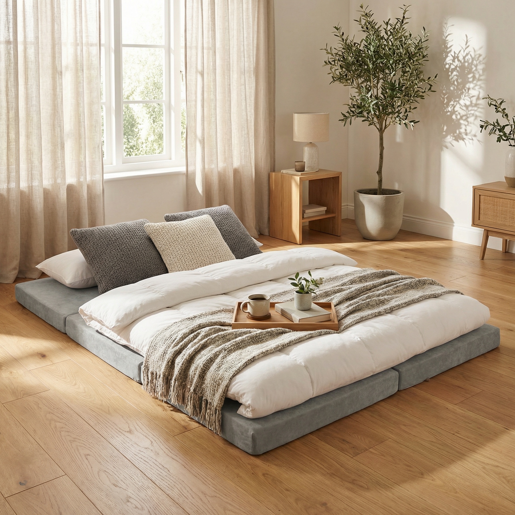 Opvouwbaar 2 persoons matras - wasbare hoes - 195x120x7 cm - grijs