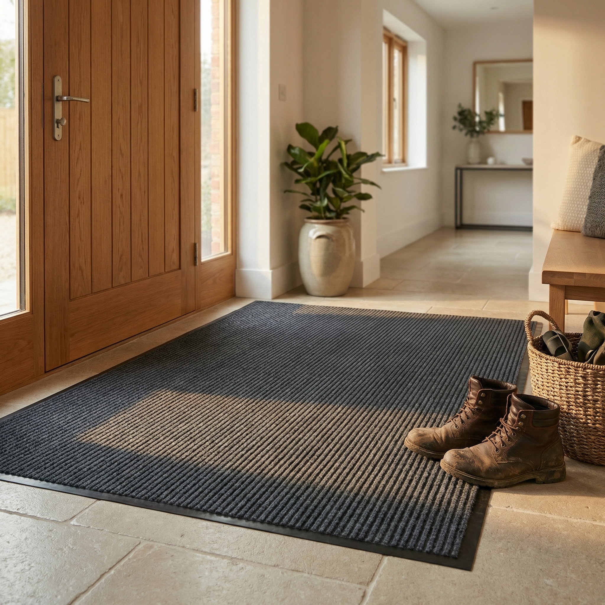 Droogloopmat - donkergrijs - 120 x 180 cm – geribbelde deurmat