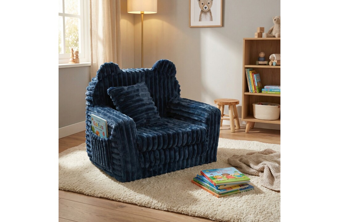 Kinderfauteuil - slaapbankje - corduroy - 51x40x41cm - blauw