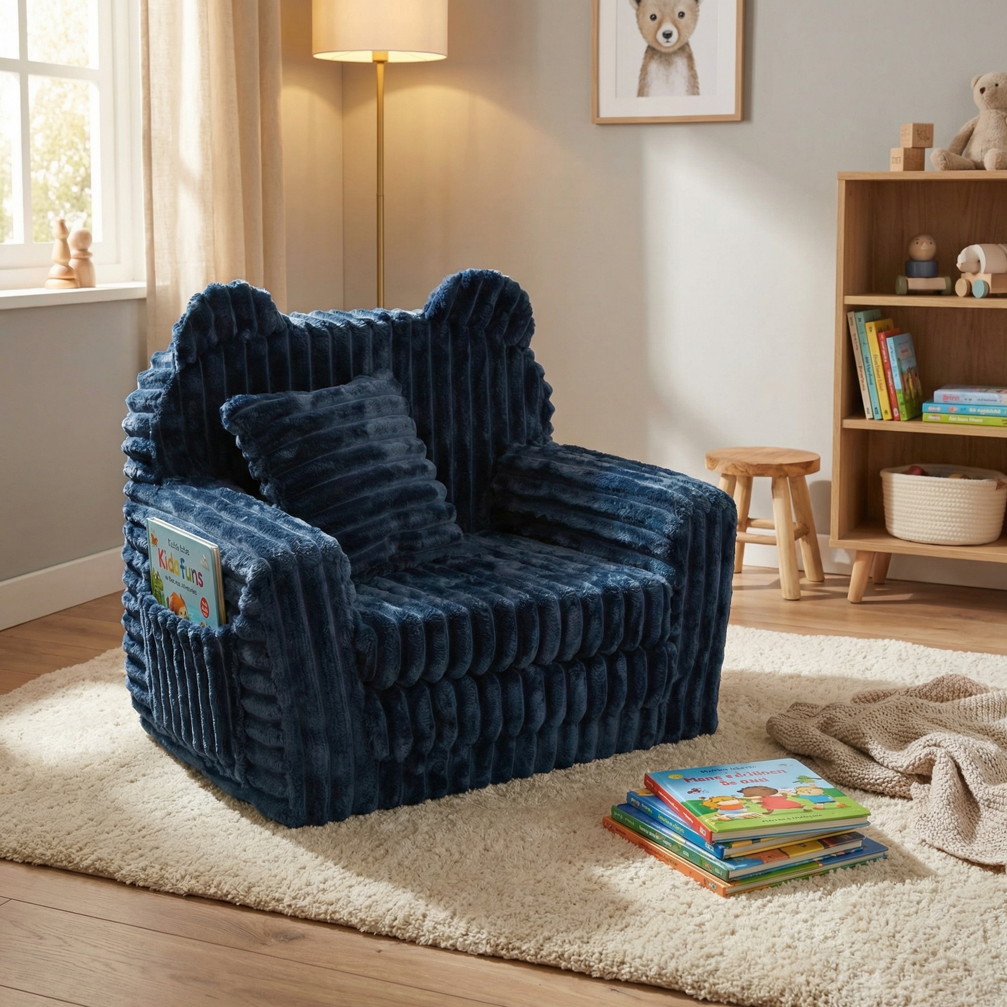 Kinderfauteuil - slaapbankje - corduroy - 51x40x41cm - blauw