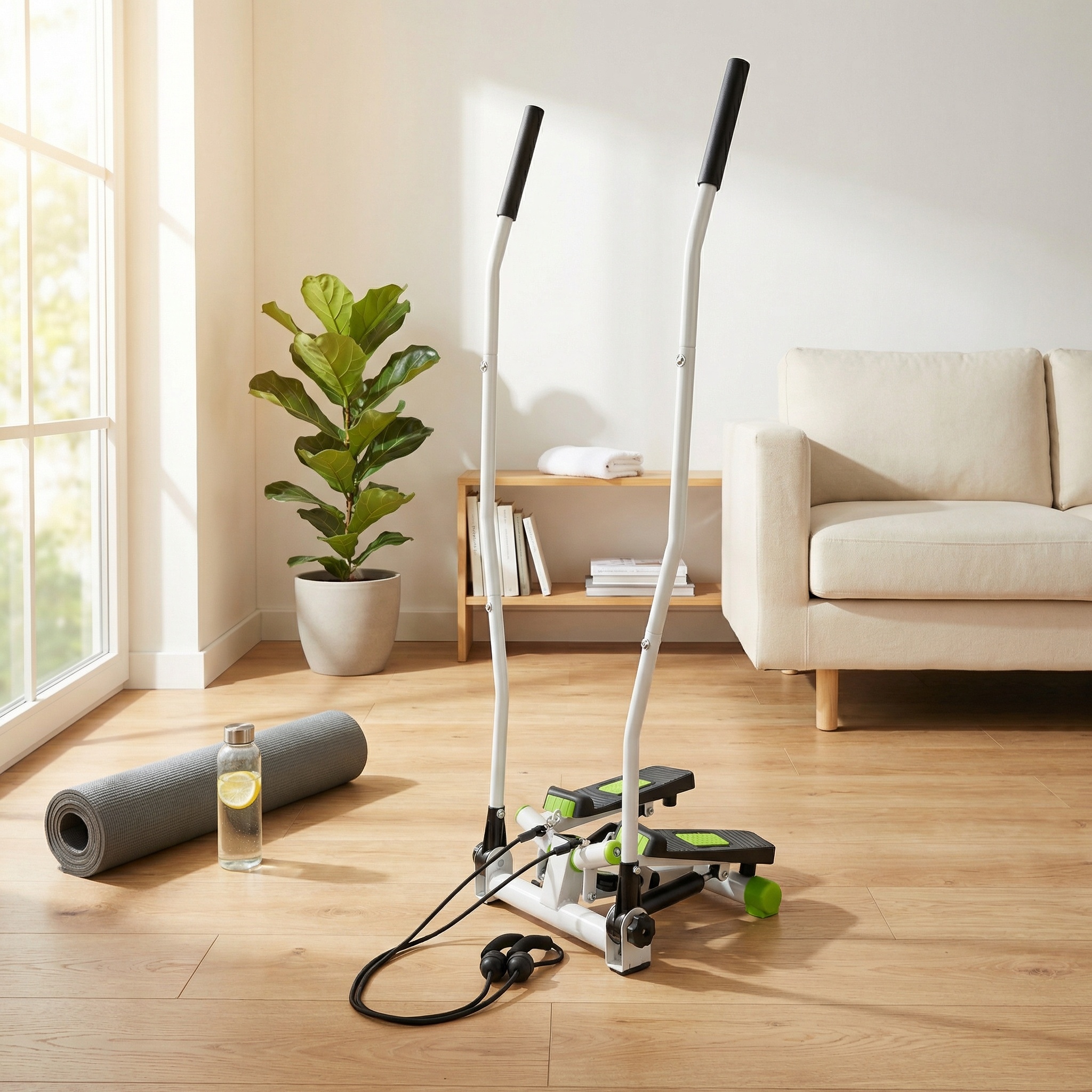 Stepper - crosstrainer - met weerstand elastiek - wit groen