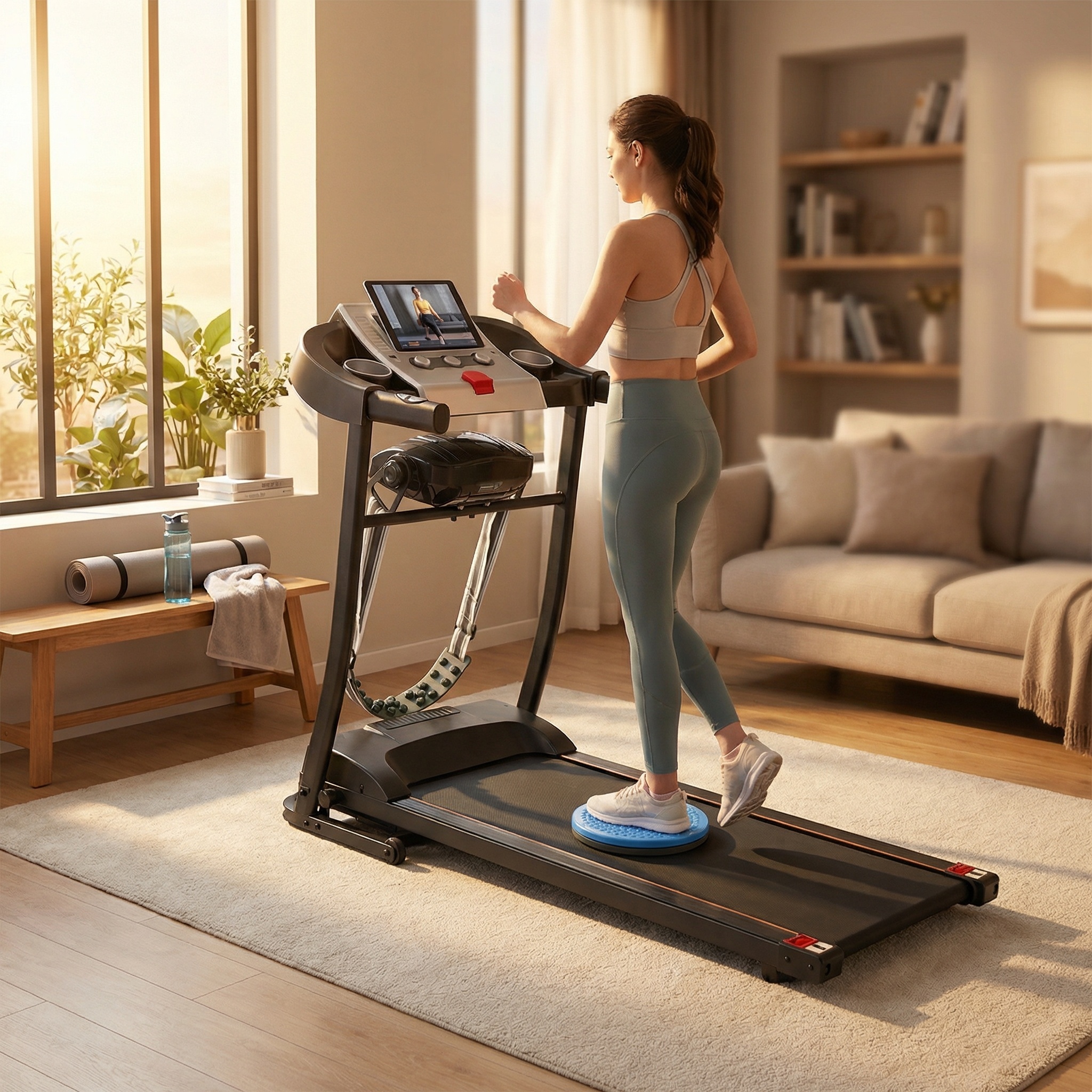 Loopband fitness - inklapbaar - met massage & buikspier-twister - met hartslag meting