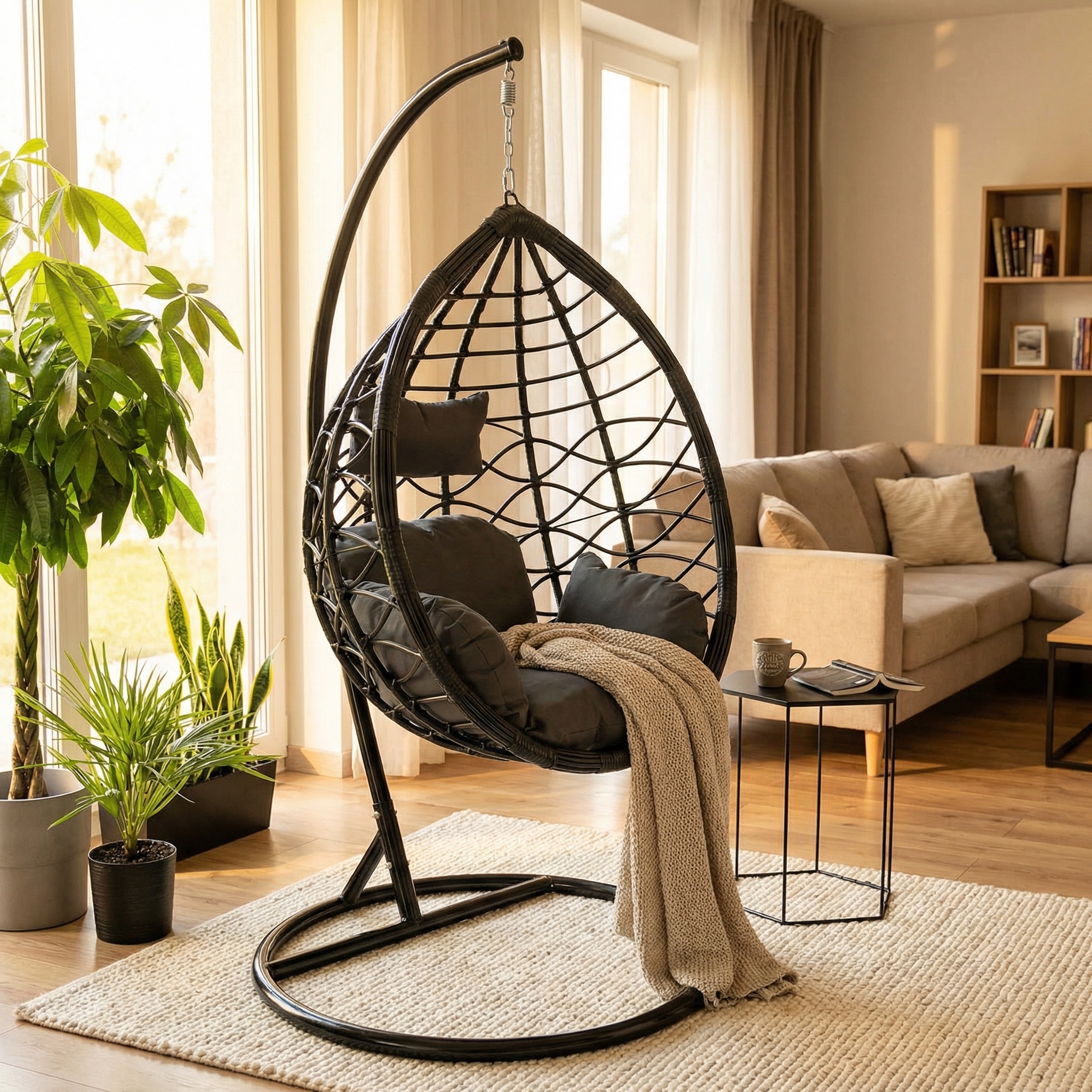 Hangstoel met frame - Ei stoel - zwart-grijs - tot 125 kg