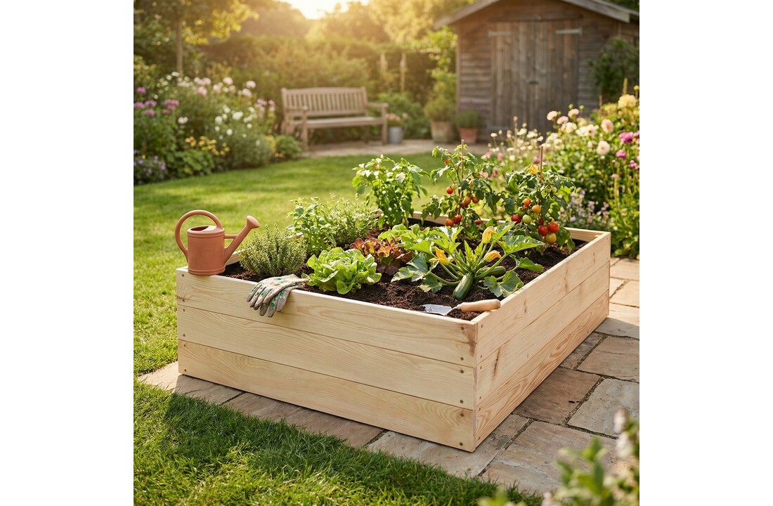 Moestuinbak - kweekbak - 120x100x27 cm - hout - met gronddoek