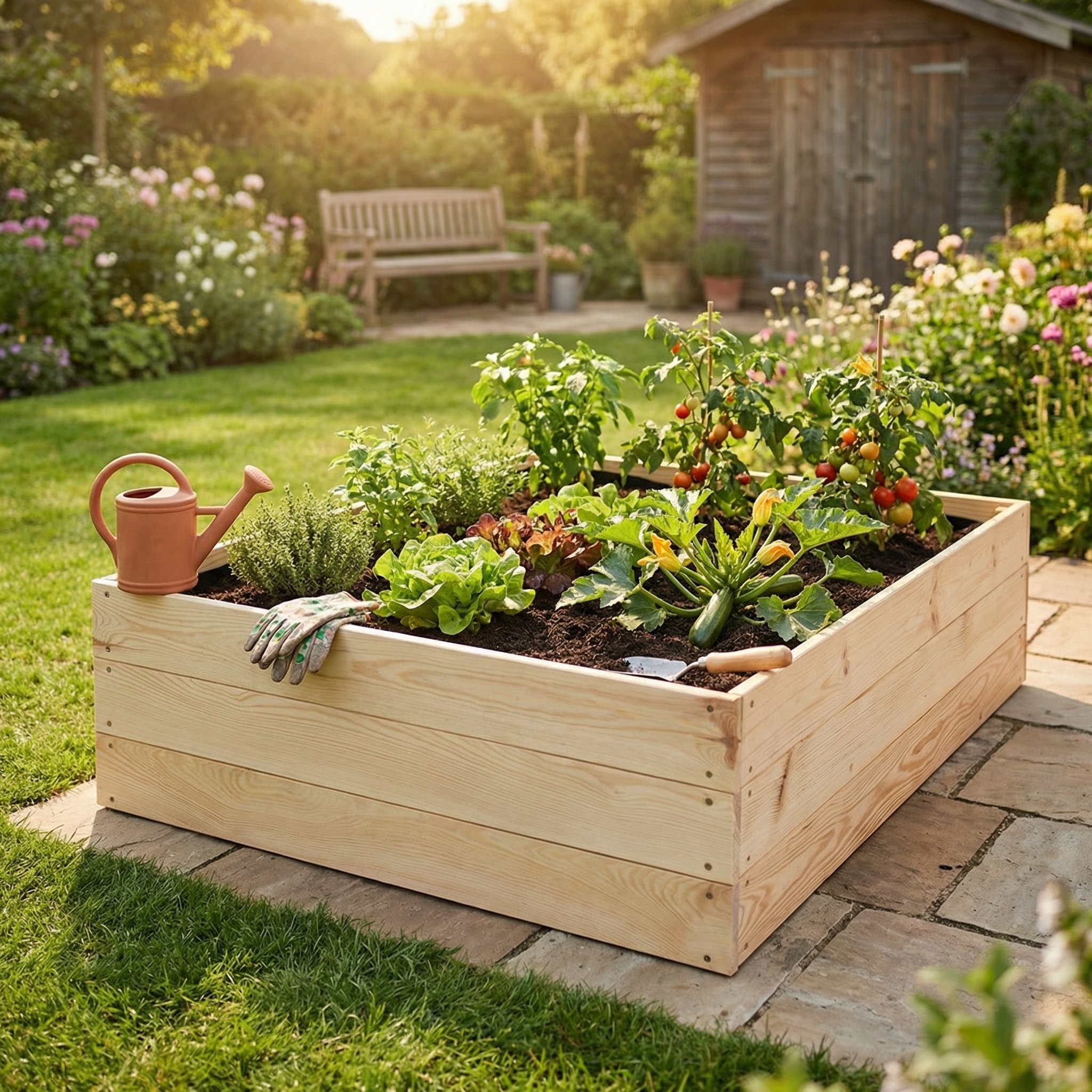 Moestuinbak - kweekbak - 120x100x27 cm - hout - met gronddoek