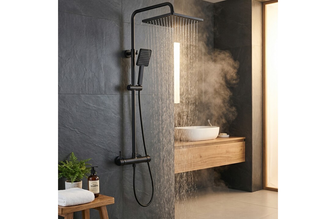 Doucheset - regendouche 20cm - met douchemengkraan - zwart - linkshandig