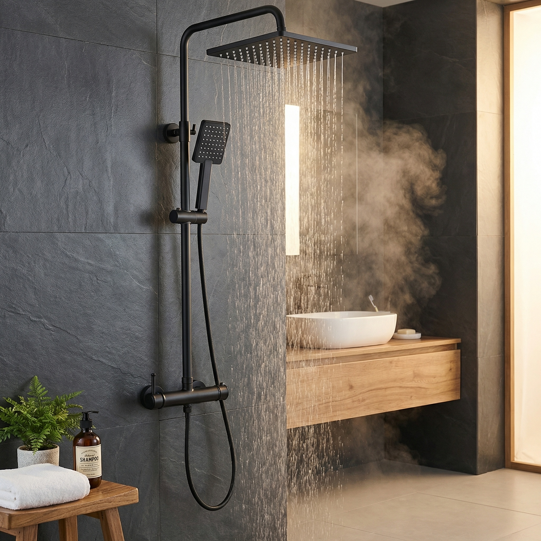 Doucheset - regendouche 20cm - met douchemengkraan - zwart - linkshandig