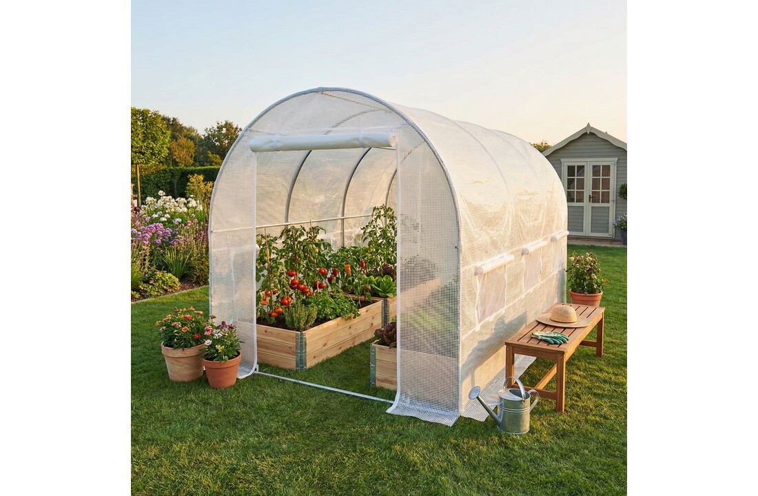 Tuinkas 3x2x2 meter - wit - met 6 klamboe ramen - 6m2