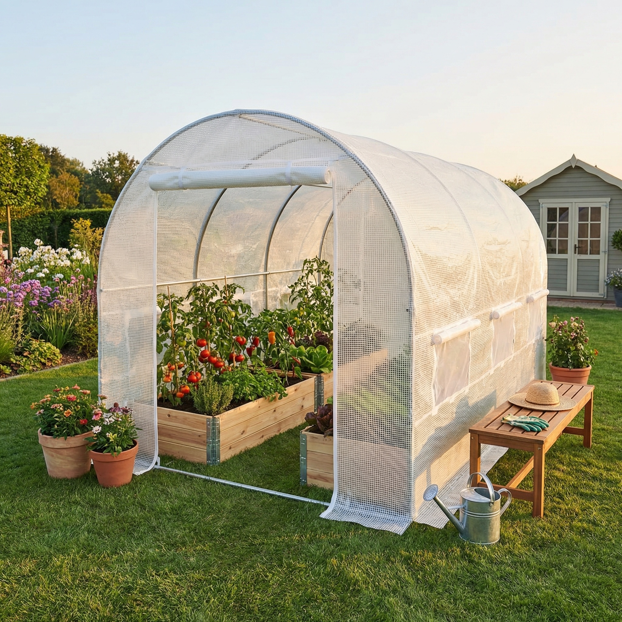 Tuinkas 3x2x2 meter - wit - met 6 klamboe ramen - 6m2