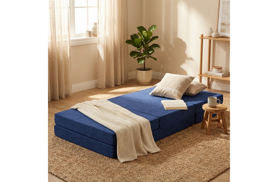 Logeermatras - navy blauw - camping matras - reismatras - opvouwbaar matras - 195 x 60 x 10