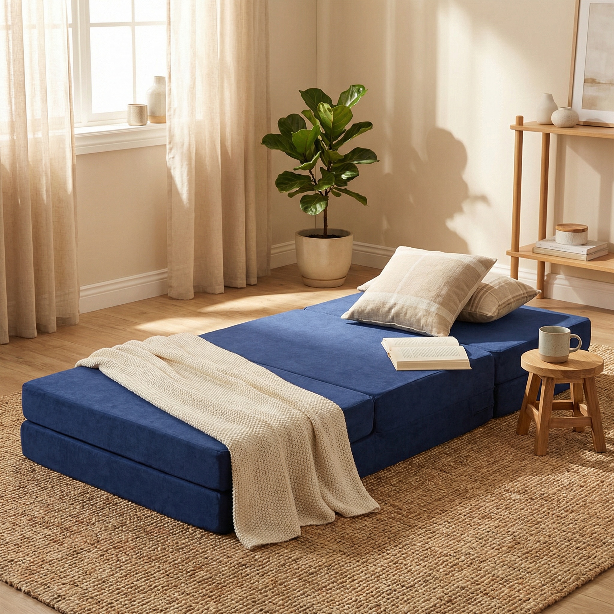 Logeermatras - navy blauw - camping matras - reismatras - opvouwbaar matras - 195 x 60 x 10