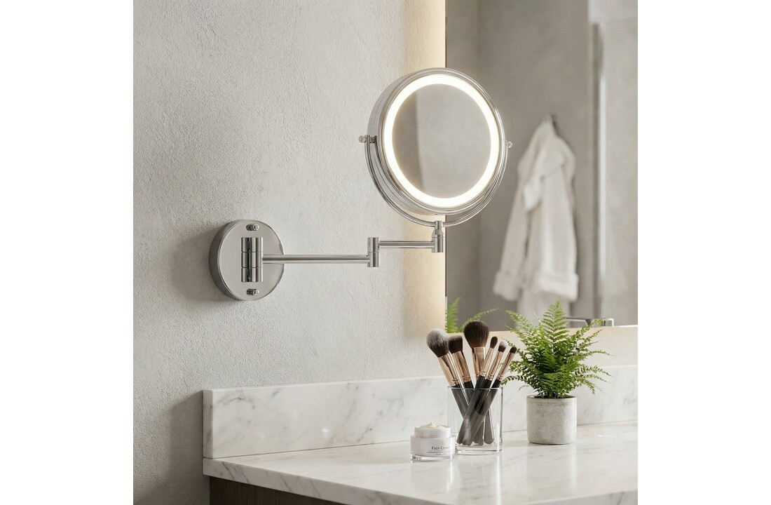 Make up spiegel - scheerspiegel - met LED - 20 cm - chroom