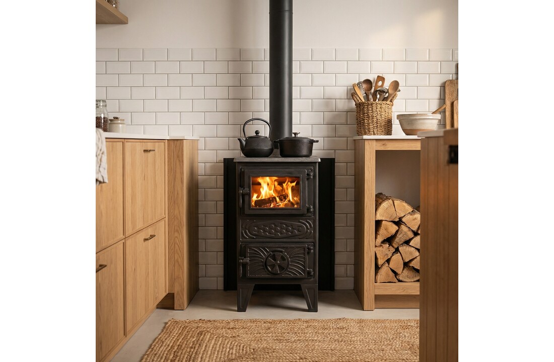 Houtfornuis - houtkachel - zwart - 5,5 kW - verwarmt tot 50 m²