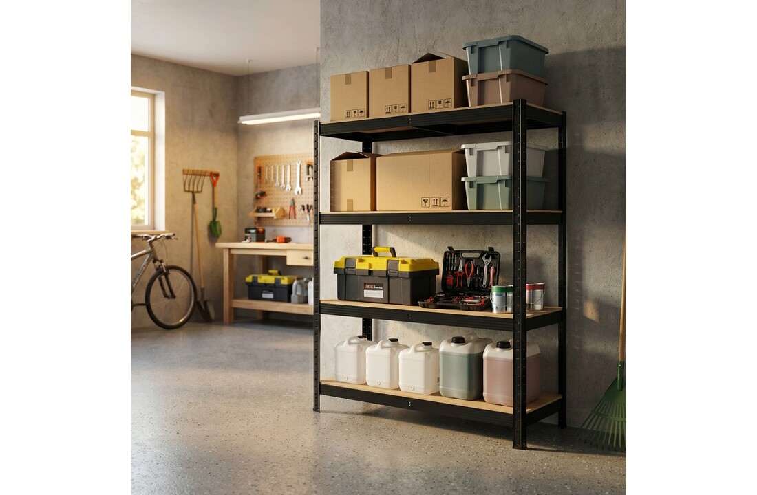 Stellingkast - opbergrek - 150x75x30 cm - metaal en mdf - zwart