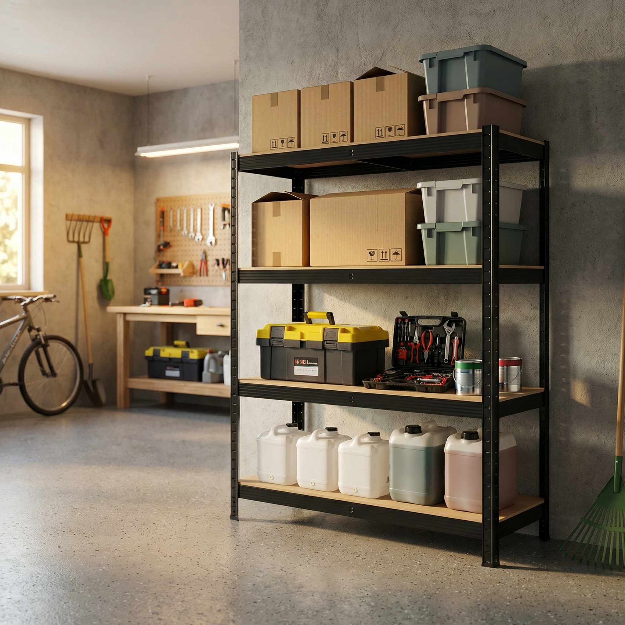 Stellingkast - opbergrek - 150x75x30 cm - metaal en mdf - zwart