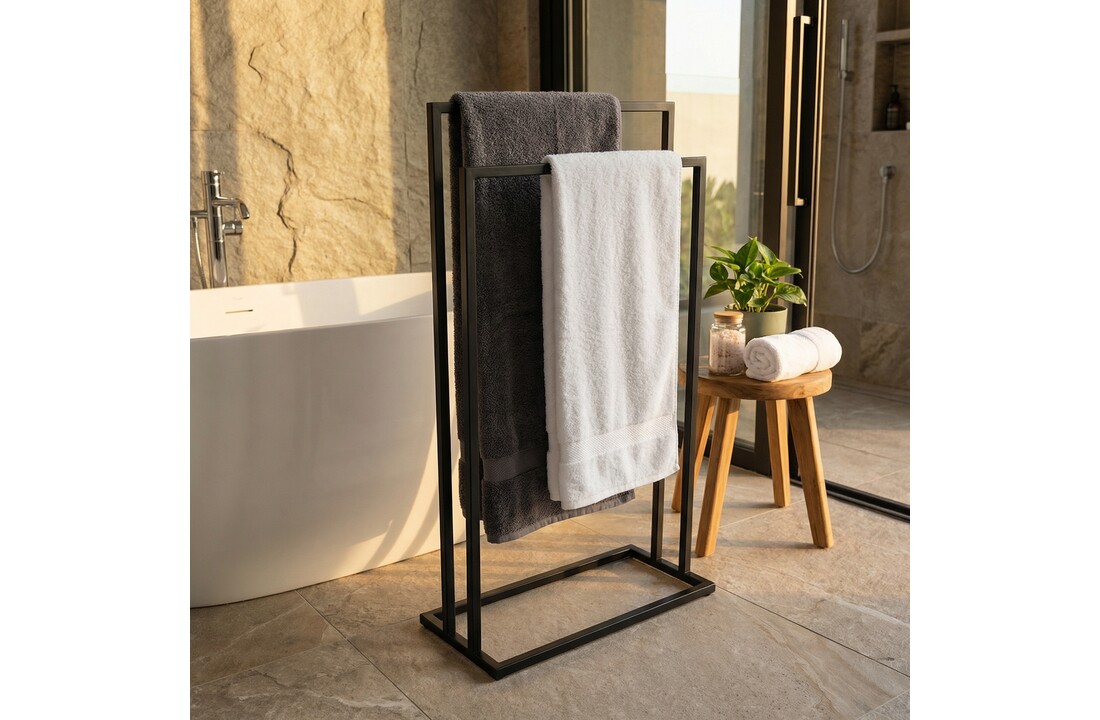 Handdoekenrek - staand - 45x21,5x84,5 cm - mat zwart