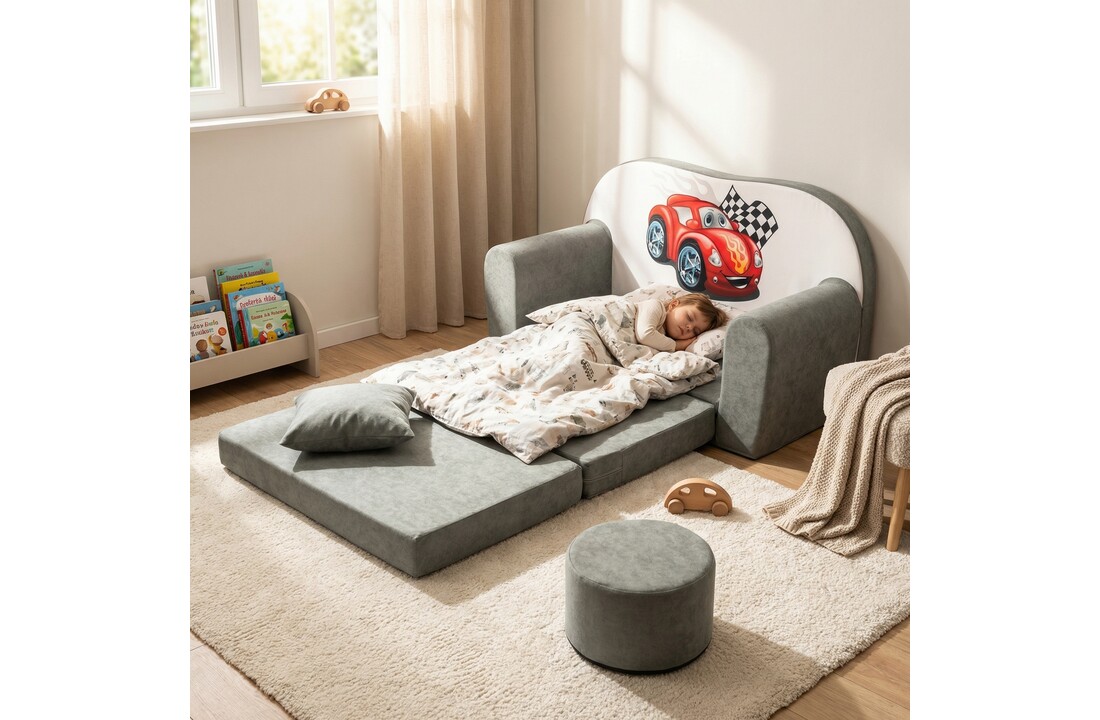 Kinder slaapbank set - logeermatras - sofa - 170 x 100 x 8 - slaapbank - grijs - cars