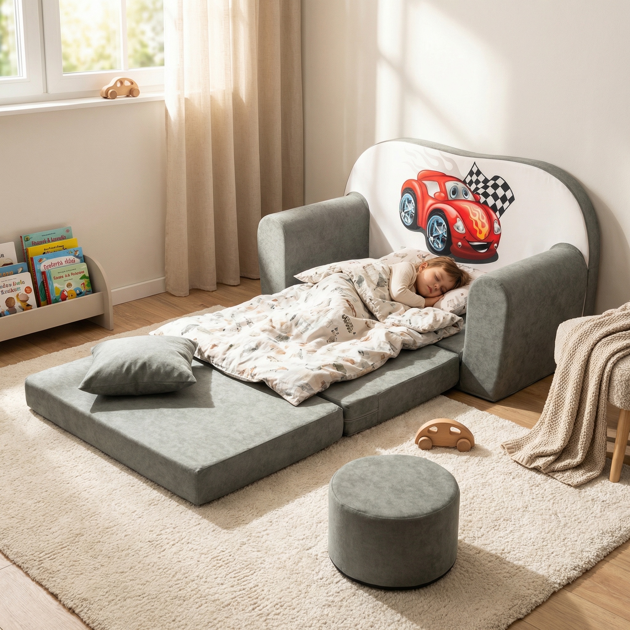 Kinder slaapbank set - logeermatras - sofa - 170 x 100 x 8 - slaapbank - grijs - cars