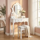 Kaptafel met hartvormige spiegel & krukje - 74x40x143cm - wit