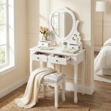 Kaptafel - met hartvormige spiegel & krukje - 50x30x136cm - wit