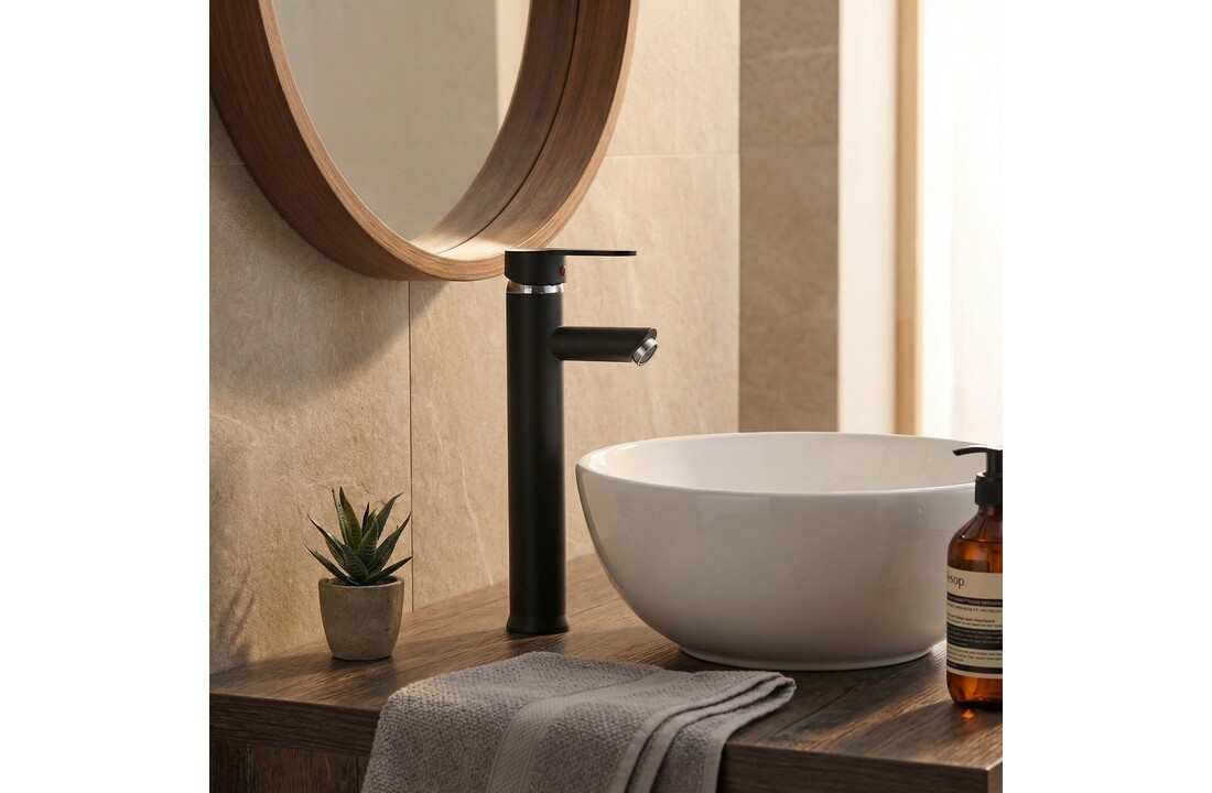 Hoge badkamerkraan - wastafelkraan - 31 cm hoog - zwart