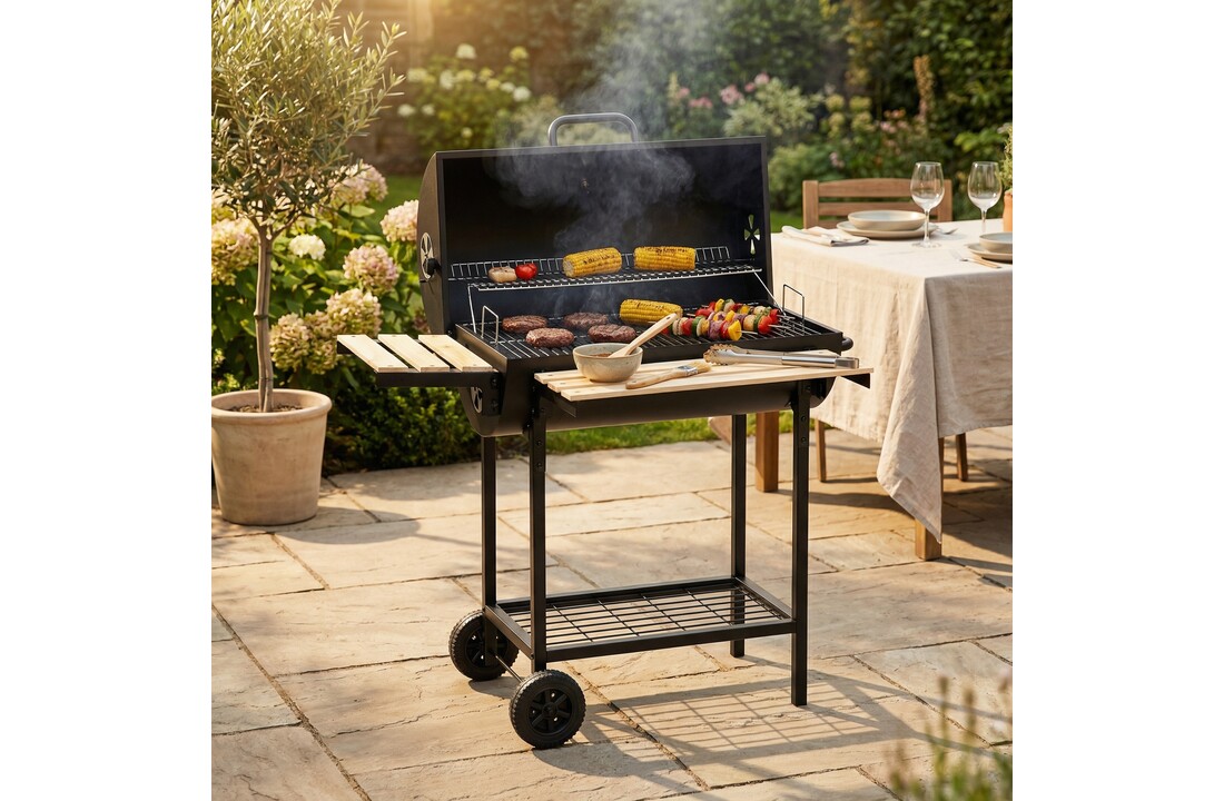 Barbecue met deksel en warmhoud rek - inc thermostaat - 104x68x94 cm