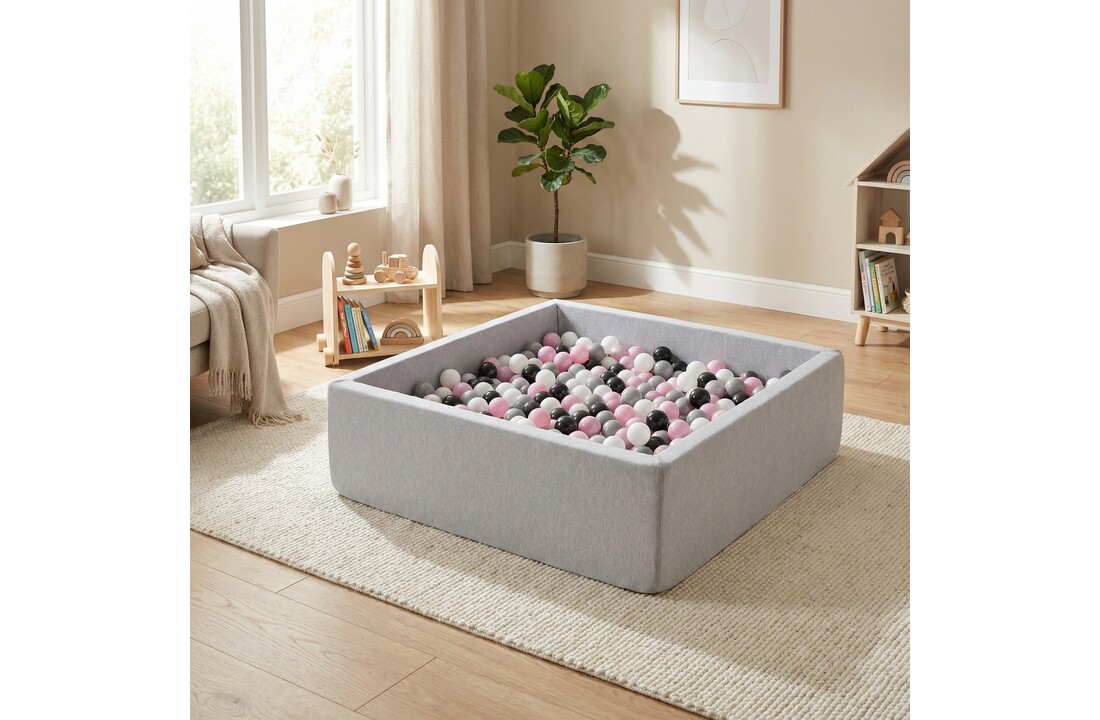 Ballenbak - stevige ballenbad - 120x120 cm - 600 ballen Ø 7 cm - wit, roze, grijs, zwart.