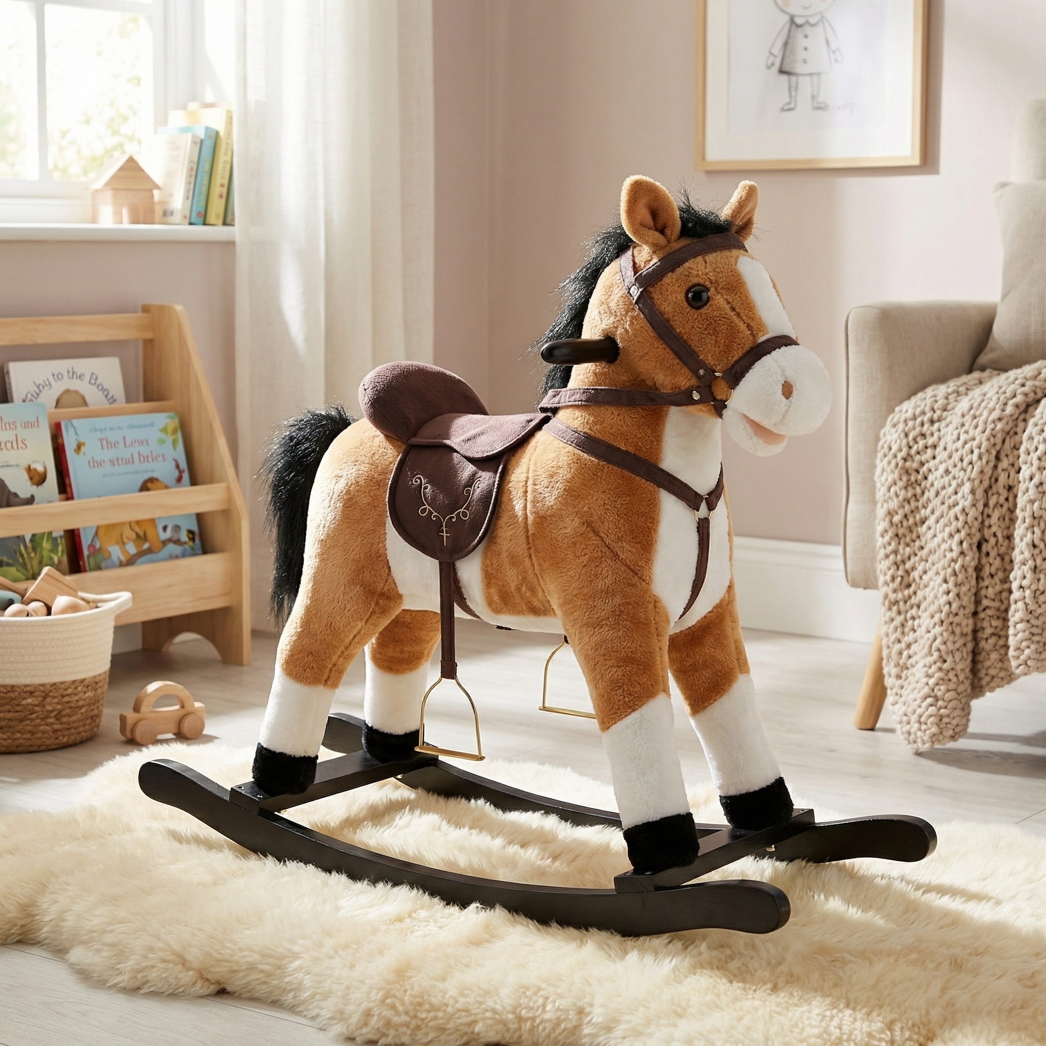 Hobbelpaard met geluid en bewegende staart - lichtbruin