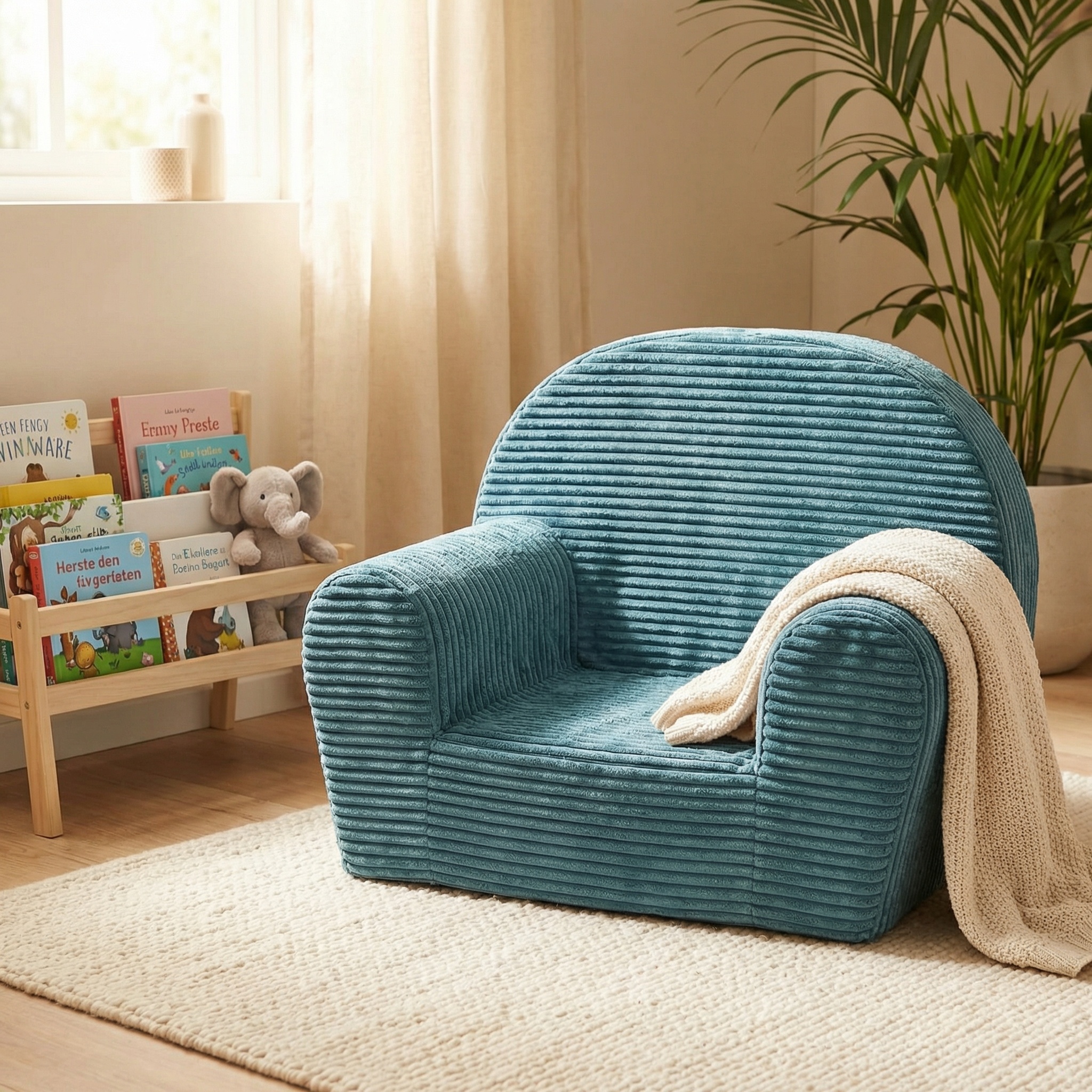 Kinderfauteuil - LINCOL - 60x40x45 cm - corduroy - turkoois